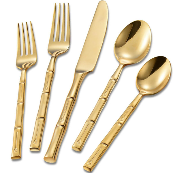 Bayou Breeze 20Piece Gold Bamboo Stainless Steel Flatware Set, Elegant